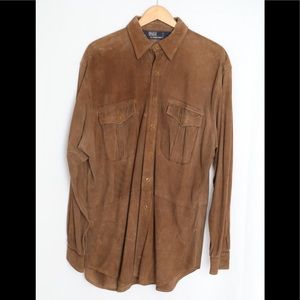 Vintage Polo RL Carmel suede shirt. Sz: XL